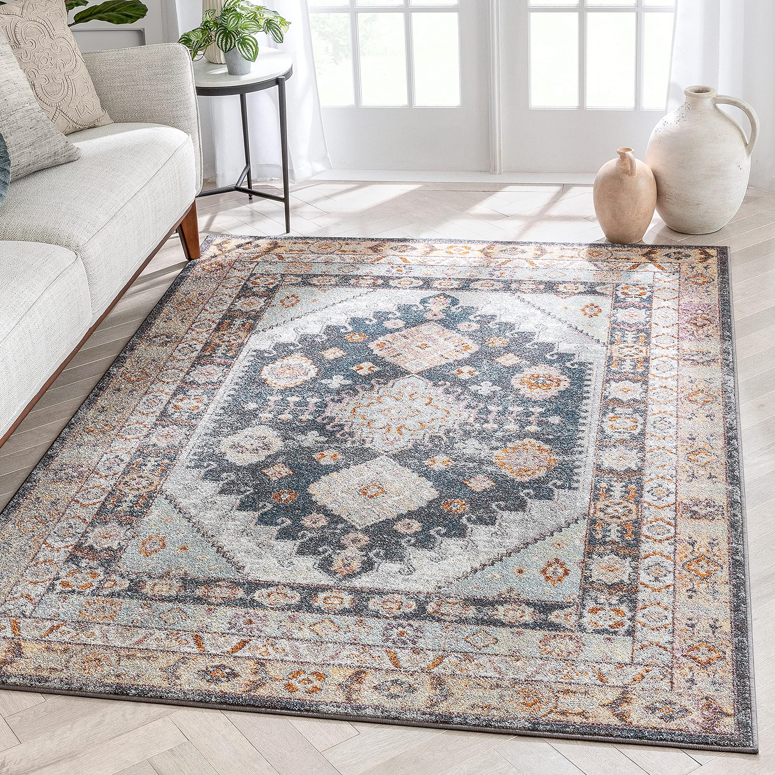 Well Woven Vera Bohemian Vintage Blue Tribal Diamond Medallion Pattern Area Rug 7x10 (6'7