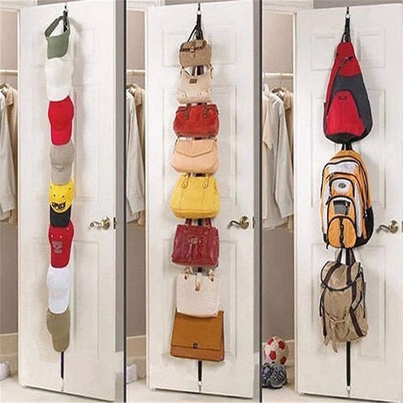Adjustable Over The Door Hanger Organizer for Hats, Bags, Coats & Clothes - Space Saving Storage Rack for Kitchen Cabinet, Cupboard & Closet Organization (Perfect for Small Spaces & Home Decor)