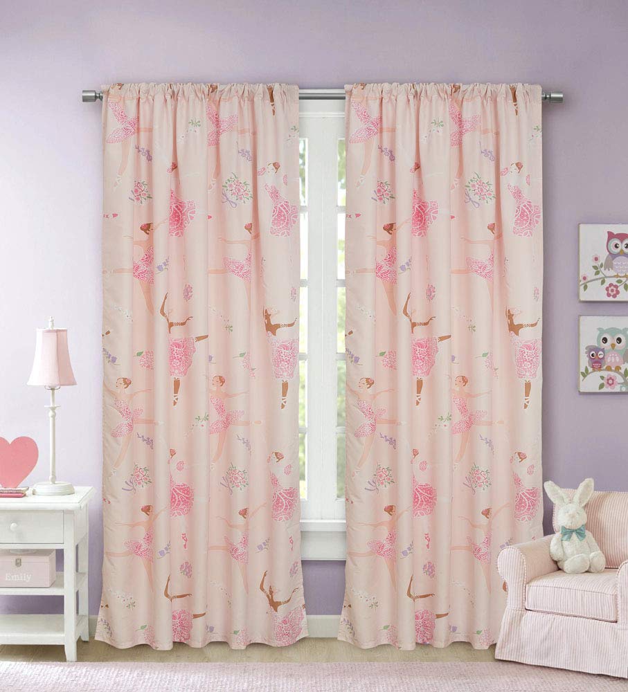 Pink Dancing Ballerina Window Curtains 48x84 Inches - Elegant Ballet-Themed Drapes for Girls' Bedroom & Nursery Decor