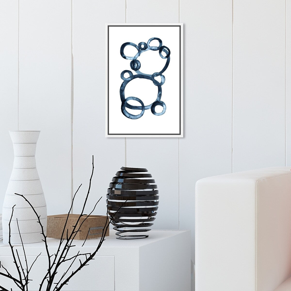 Bear Bubbles Modern Baby Bear Fingerpainted Art - White Framed Canvas Wall Print for Nursery & Boys Room Decor - Perfect for Baby Showers, Kids Bedrooms & Playroom Wall Art