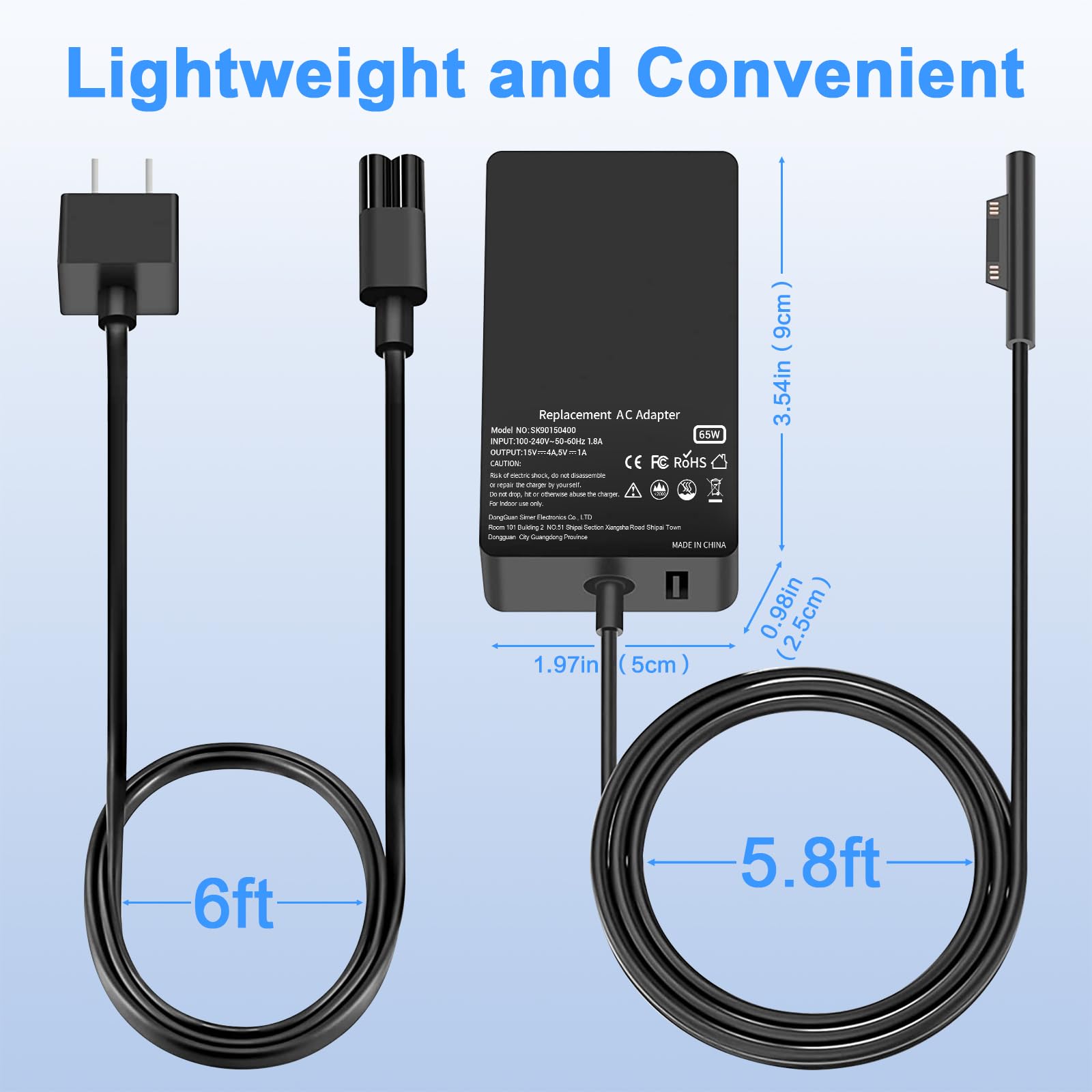 65W Surface Pro Charger - Compatible with Microsoft Surface Pro 9/8/7/6/5/4/X & Surface Laptop 1/2/3/4 - Fast Charging Power Adapter with 5V 1A USB Port & LED Indicator (44W/36W Modes) - Perfect for Home, Office & Travel Use