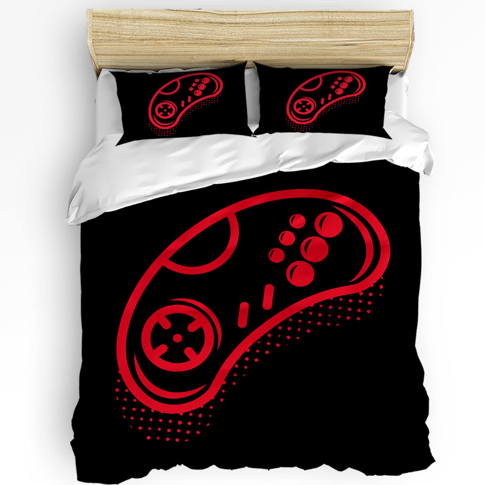 AmbeHome 3-Piece California King Duvet Cover Set - Soft Microfiber Red Gaming-Themed Bedding with Comforter Cover & 2 Pillowcases | Perfect for Gamers' Bedroom Decor & Cozy Sleep