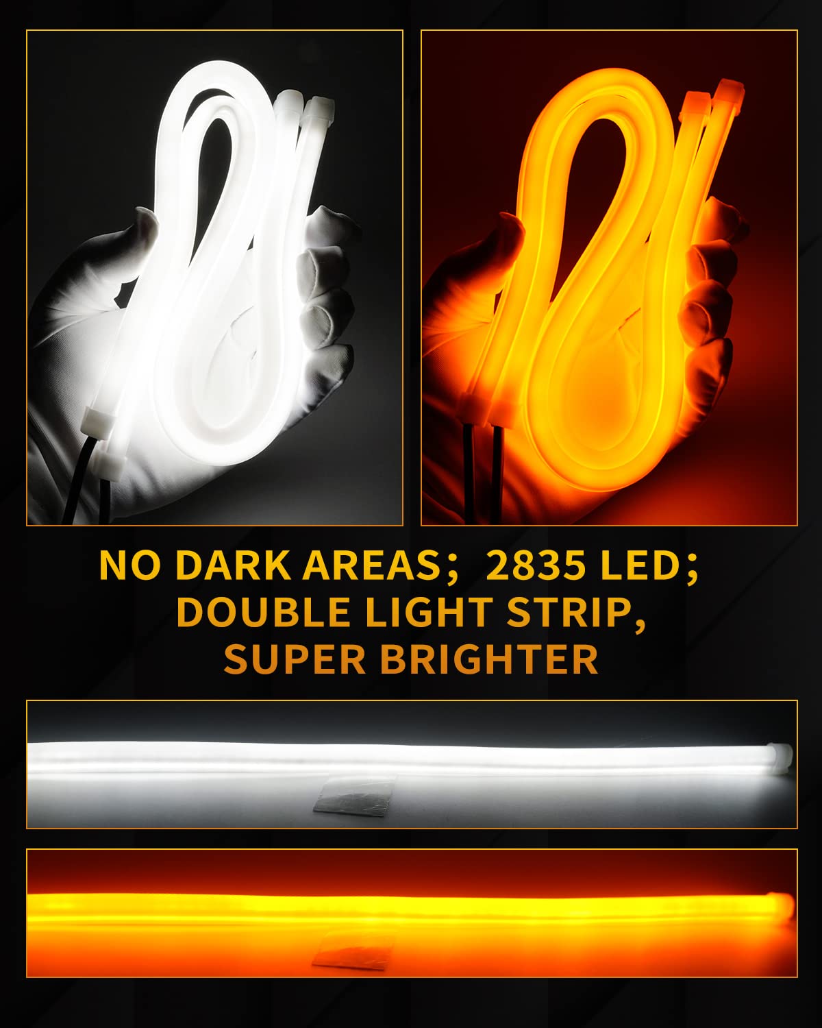 Qasim 45CM Flexible LED Turn Signal Light Guide Strip - 12V DRL Daytime Running Lights for Cars (2-Pack) | Perfect for Custom Car Lighting, Interior Accents & Vehicle Safety Enhancement