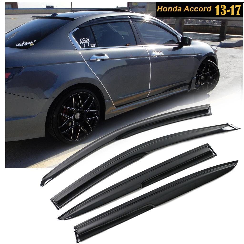 JDM Wavy Mugen Style Window Deflectors for 2013-2017 Honda Accord - 4-Piece Outside Mount Rain Guards - Reduce Wind Noise & Protect Interior from Rain/Sun - Perfect for Daily Commute & Road Trips