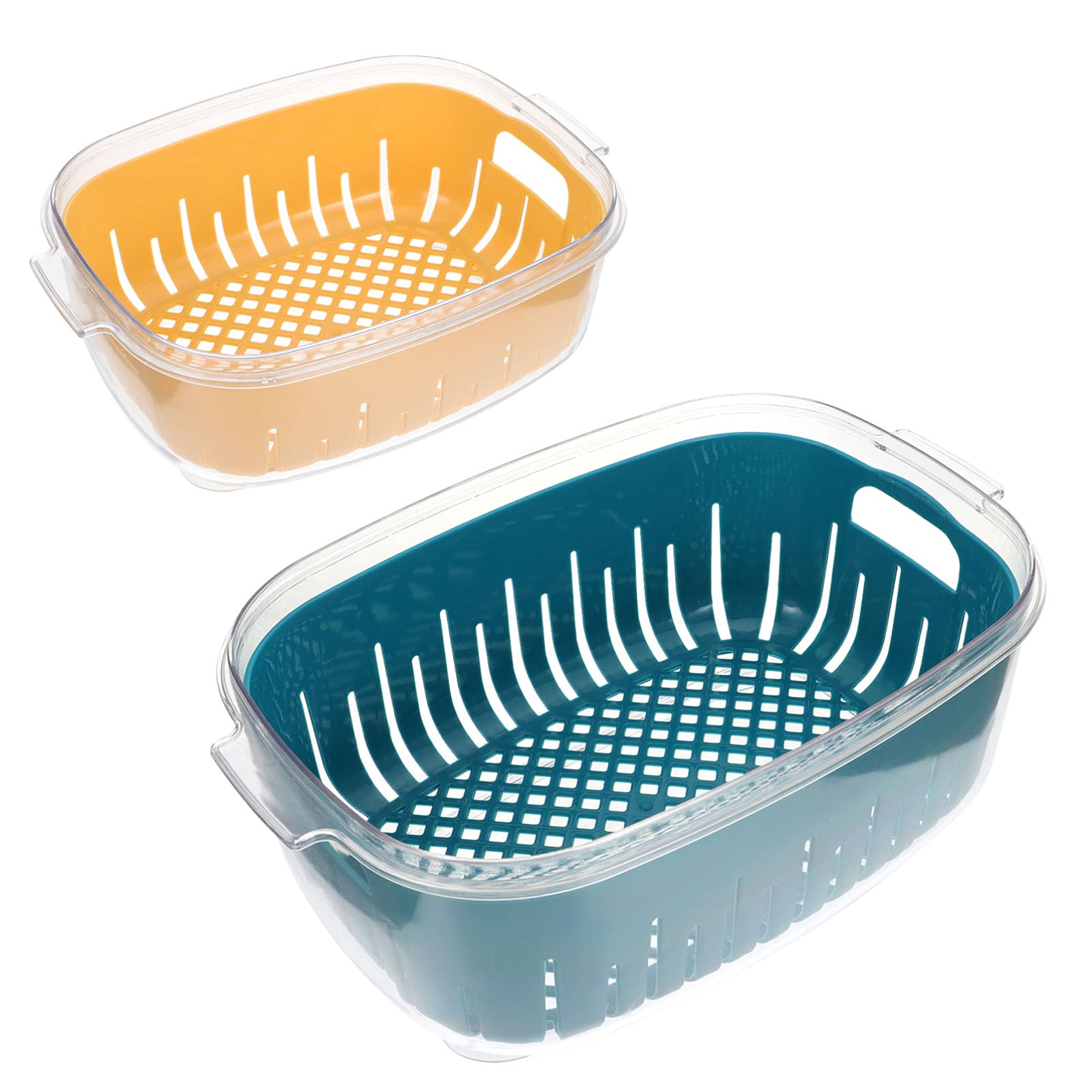 DOITOOL 2-Pack Large Capacity Glass Terrarium Fridge Food Storage Containers with Drain - Crisper Box for Fruits, Vegetables & Flour - Perfect for Kitchen Organization & Refrigerator Freshness (Ideal for Meal Prep & Leftover Storage)
