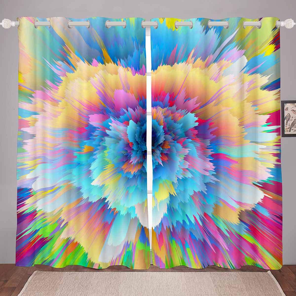 Boho Watercolor Flower Window Curtains for Bedroom & Living Room - Marble Print Tie Dye Drapes for Kids Boys Girls - Abstract Art Window Treatments (42x84 Inches, 2 Panels) - Perfect for Nursery, Teen Room & Bohemian Home Decor