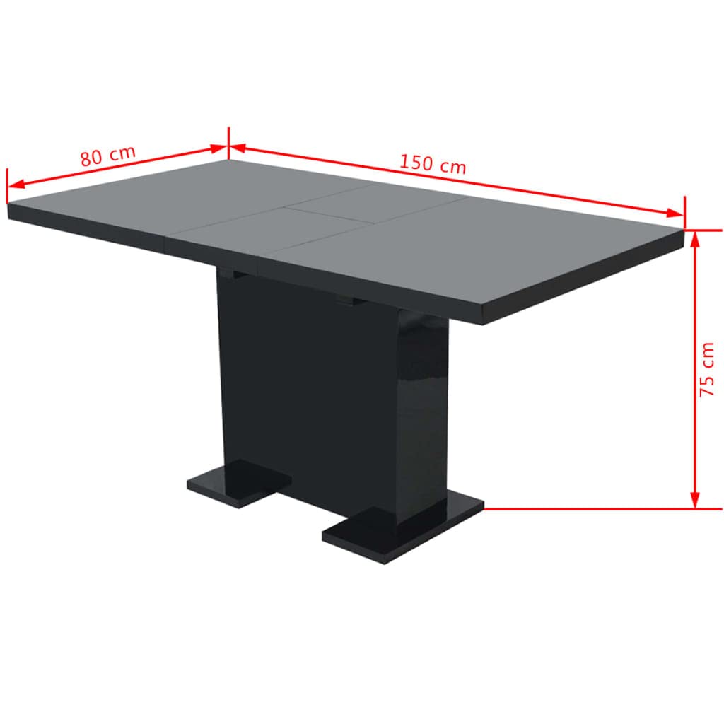 CHARMMA 60 Inch Rectangular Dining Table with Pedestal Base - High Gloss Black Finish - 59