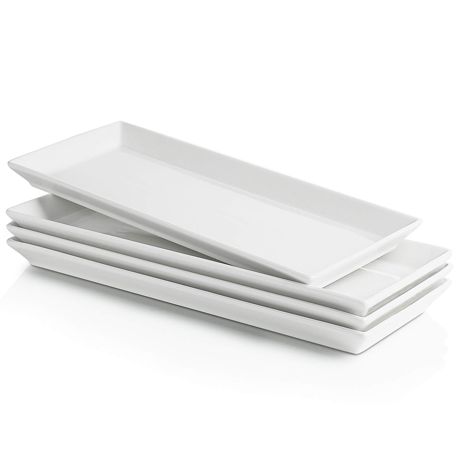 Sweese 701.101 White Porcelain Rectangular Serving Platters - Set of 4 (11.7 Inch) for Party Appetizers, Buffet Displays & Elegant Dining