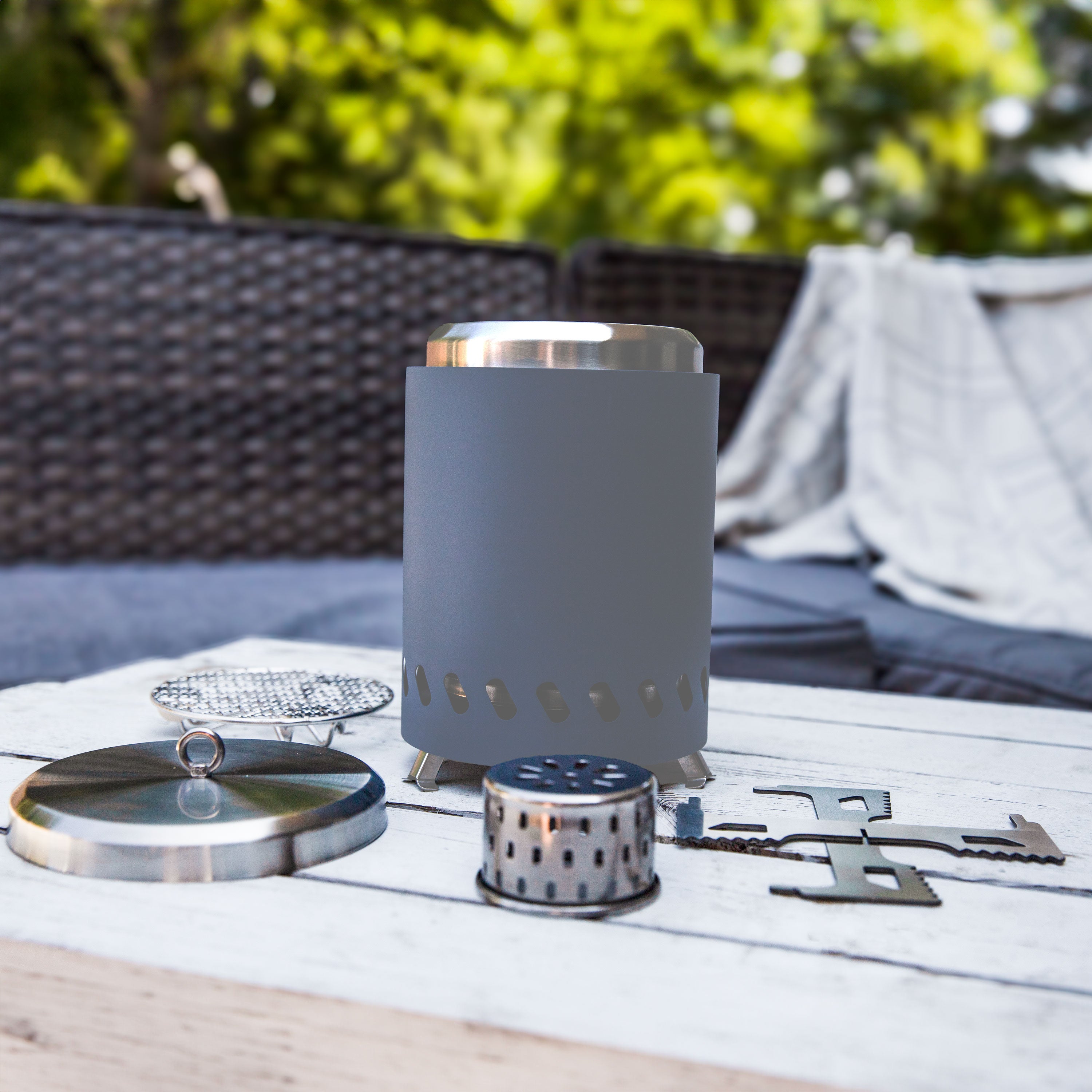 Sunnydaze 3-Piece Fire Pit Accessory Set for Stainless Steel Smokeless Fire Pits - Includes Poker, Log Grabber & Brush - Perfect for Outdoor Camping, Backyard & Patio Use