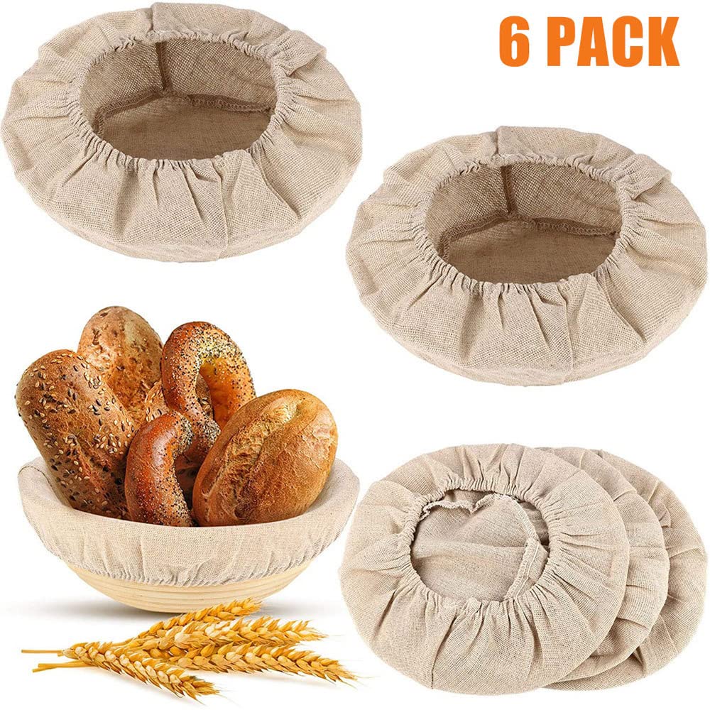 Premium Bread Proofing Basket Liner Set - 6-Piece Round & Oval Linen Covers for Dough Rising (9