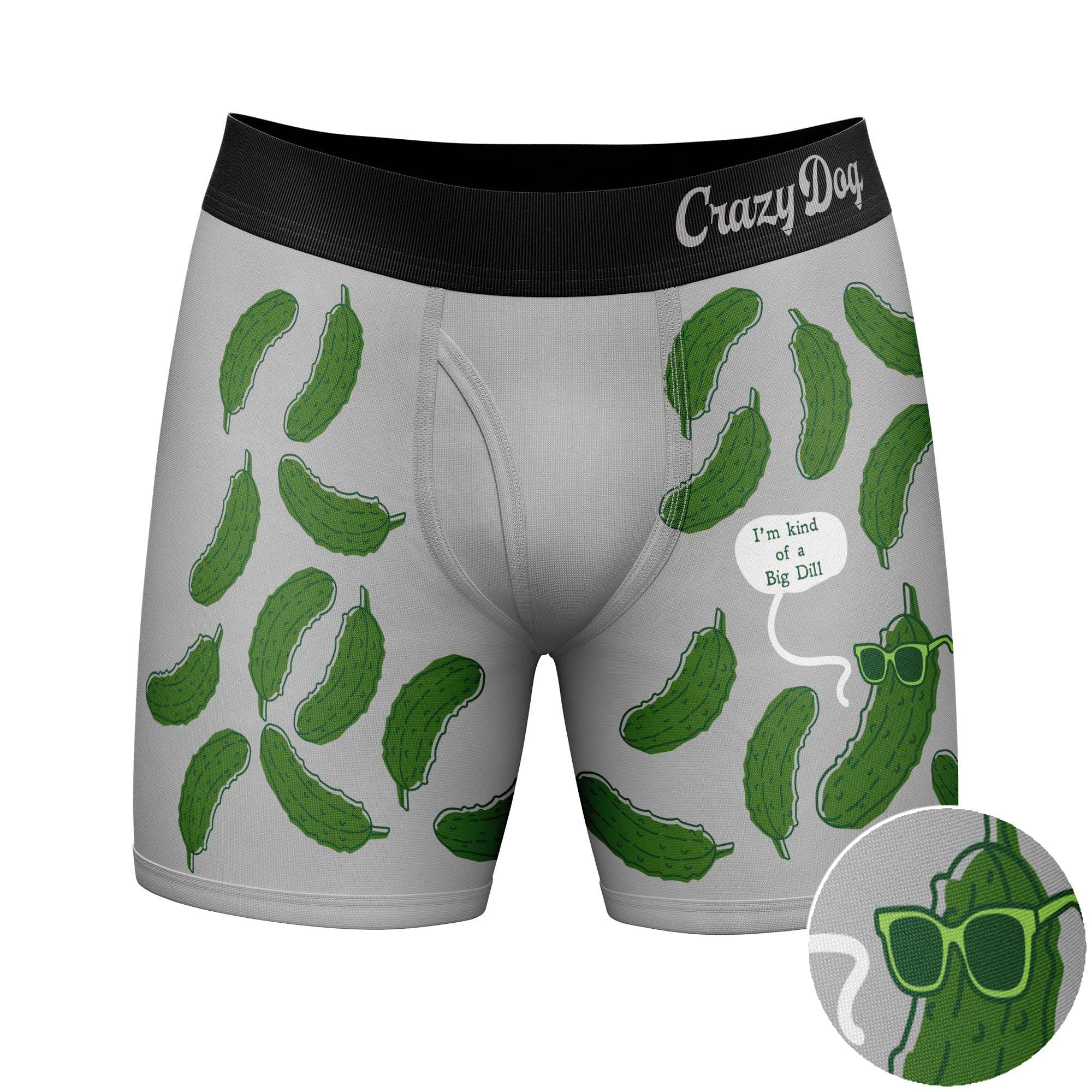 **Funny Pickle Quote Boxer Briefs for Men - Crazy Dog T-Shirts Big Dill Graphic Novelty Underwear - Perfect for Gifts, Parties & Casual Wear**