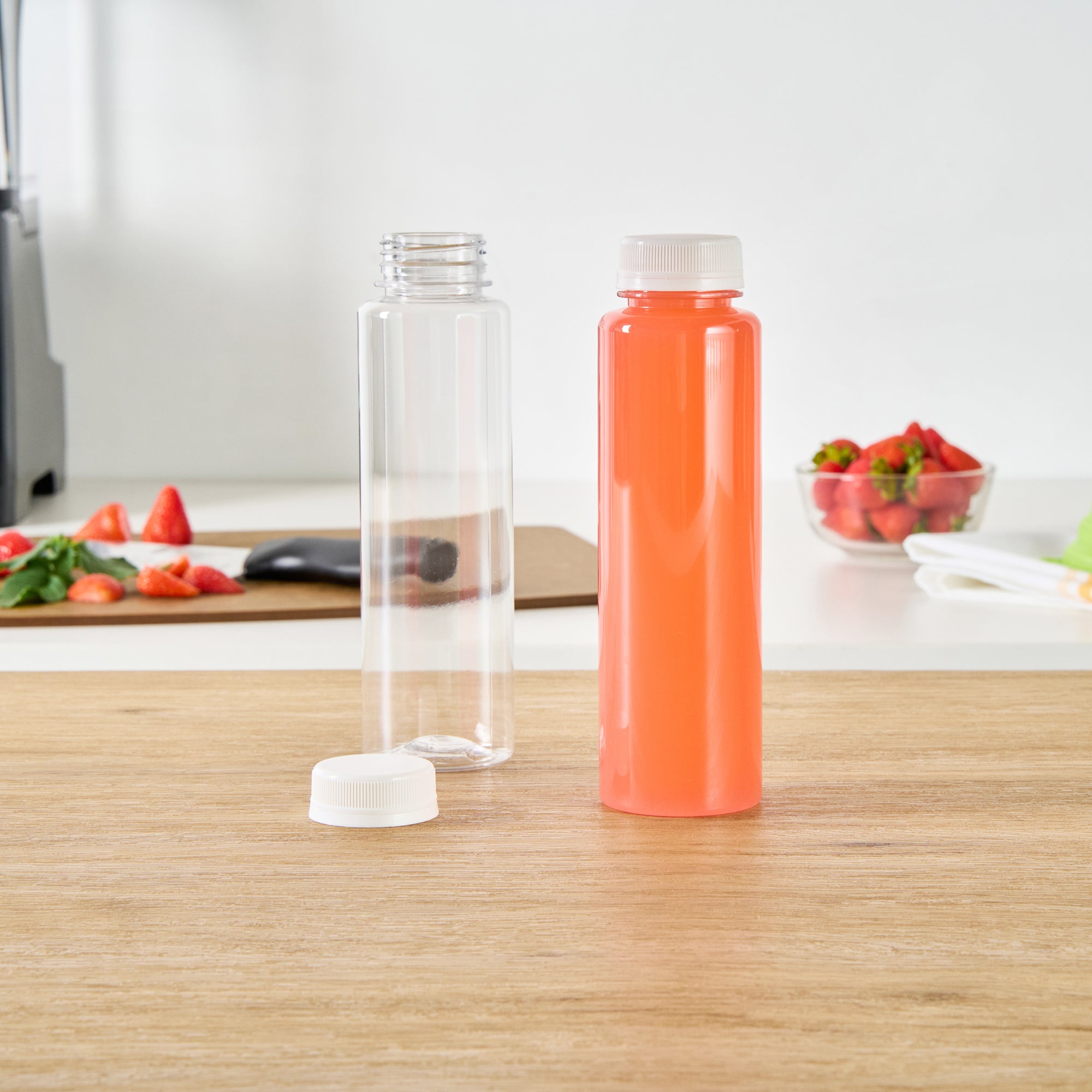 12 oz Clear Plastic Juice Bottles with Safety Cap - Round Cold Pressed Juice Containers (2