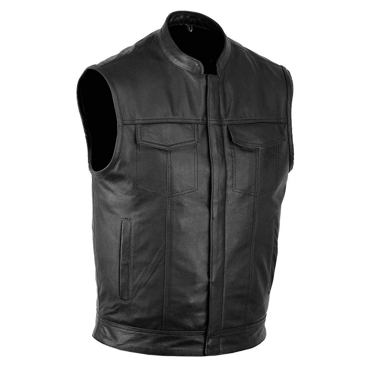 DALLX SOA Men's Motorcycle Leather Vest - Biker Club Style with Concealed Carry Gun Pocket | Riding Jacket for Harley Davidson & Cruiser Bikers | Outdoor Motorcycle Gear for Men