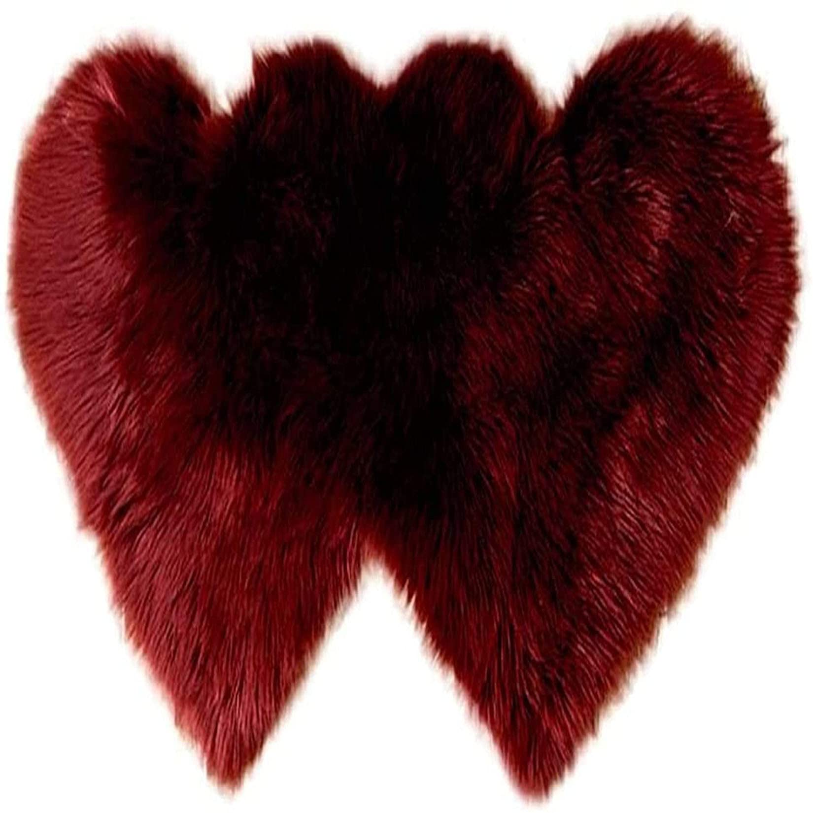 Modern Fluffy Faux Fur Area Rug 2'x4' - Anti-Skid Double Heart Design, Soft Shaggy Plush Carpet for Kids Bedroom, Nursery, or Living Room - Wine Red (24