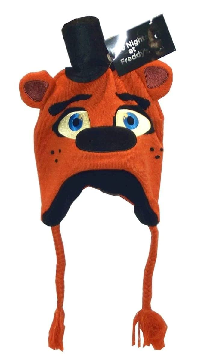 FNAF Freddy Fazbear Laplander Beanie Hat with Ears - Black One Size Winter Hat for Cosplay, Gaming Conventions & Five Nights at Freddy's Fans