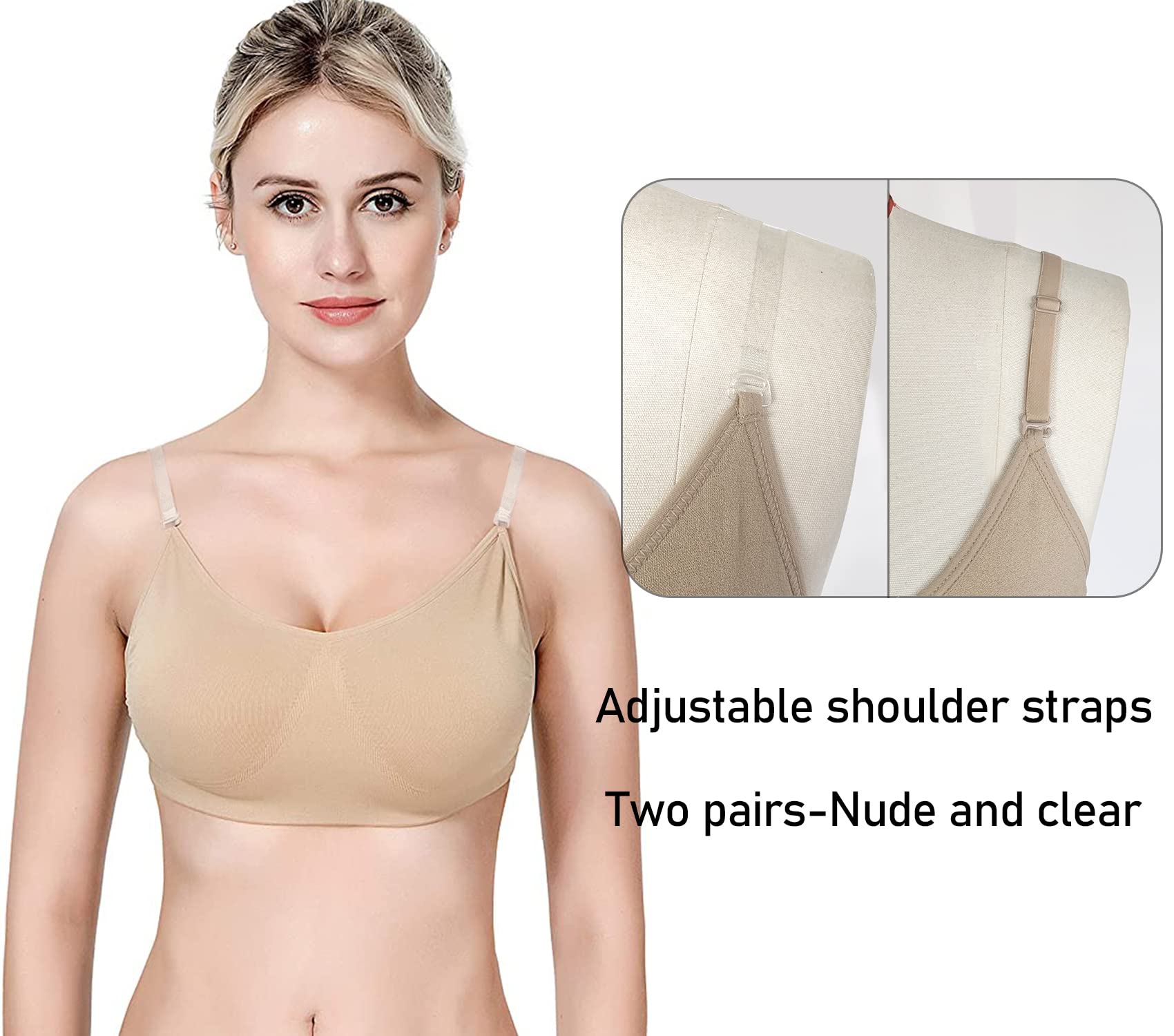 MOLLDAN Women's Adjustable Clear Strap Dance Bra - No Sponge Ballet Sports Bra for Girls & Women - Perfect for Ballet, Yoga, Gym & Dance Performances