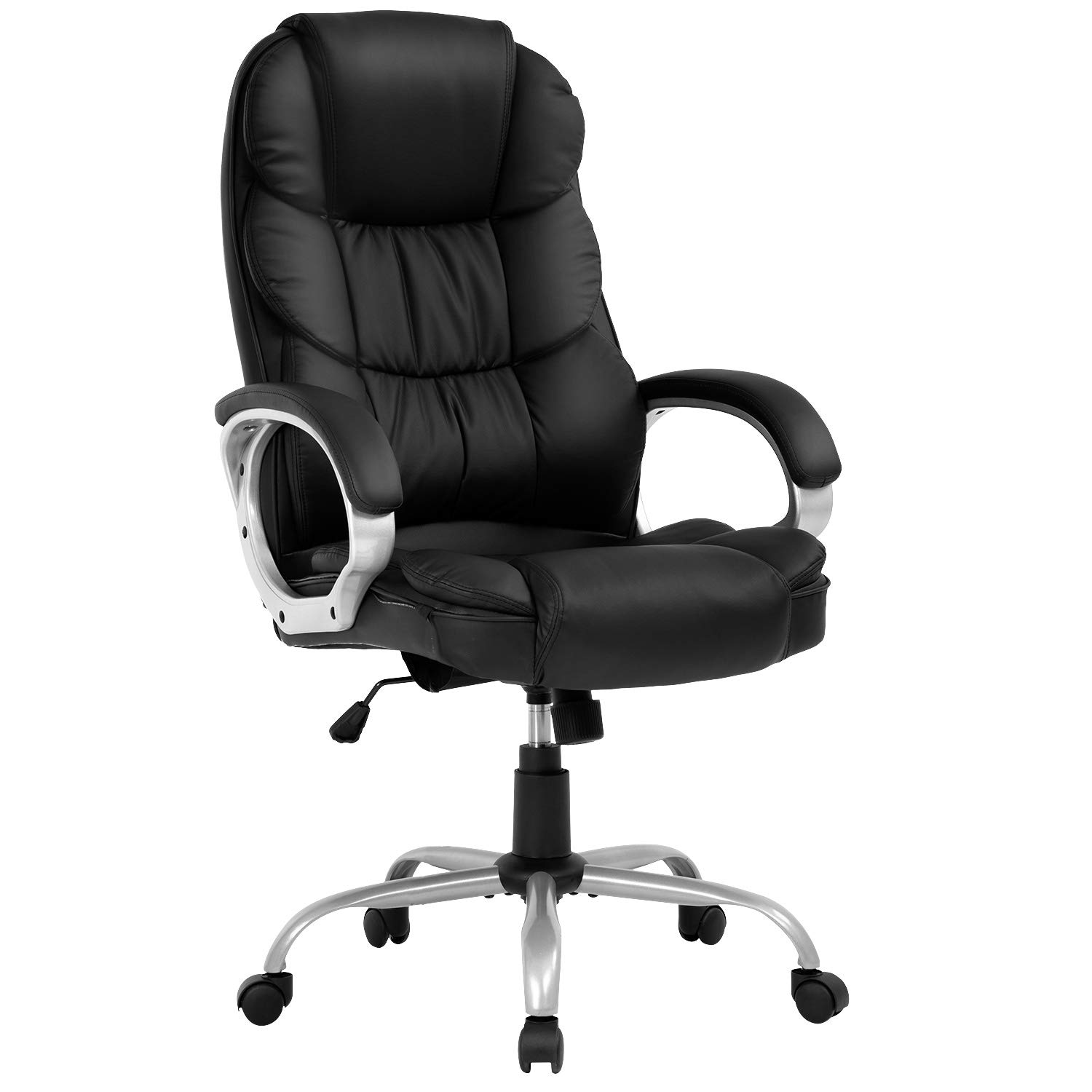 Ergonomic Office Chair - High Back PU Leather Executive Desk Chair with Adjustable Lumbar Support, Headrest & Armrest - Rolling Swivel Task Chair for Home & Office Workspace (Black) - Perfect for Long Hours of Computer Work, Gaming, and Remote Working