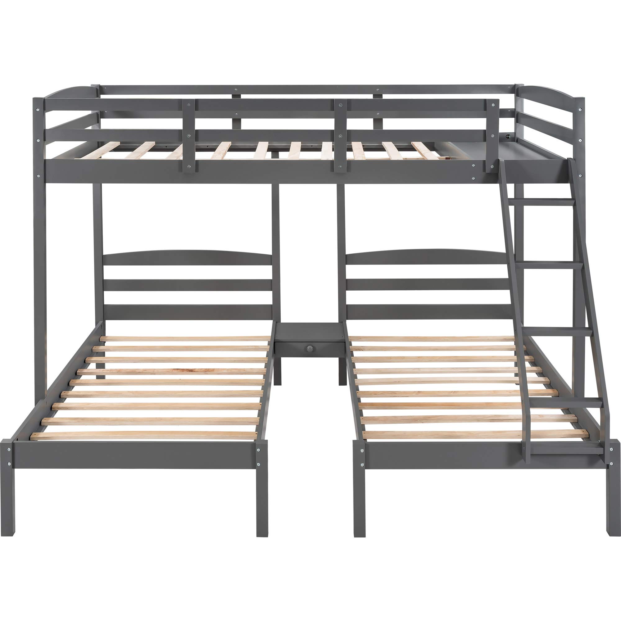 Space-Saving Full Over Twin & Twin Triple Bunk Bed Frame with Drawers & Guardrails - Sturdy Wood Construction for Kids, Teens & Adults - Perfect for Small Bedrooms, Dorms & Vacation Homes