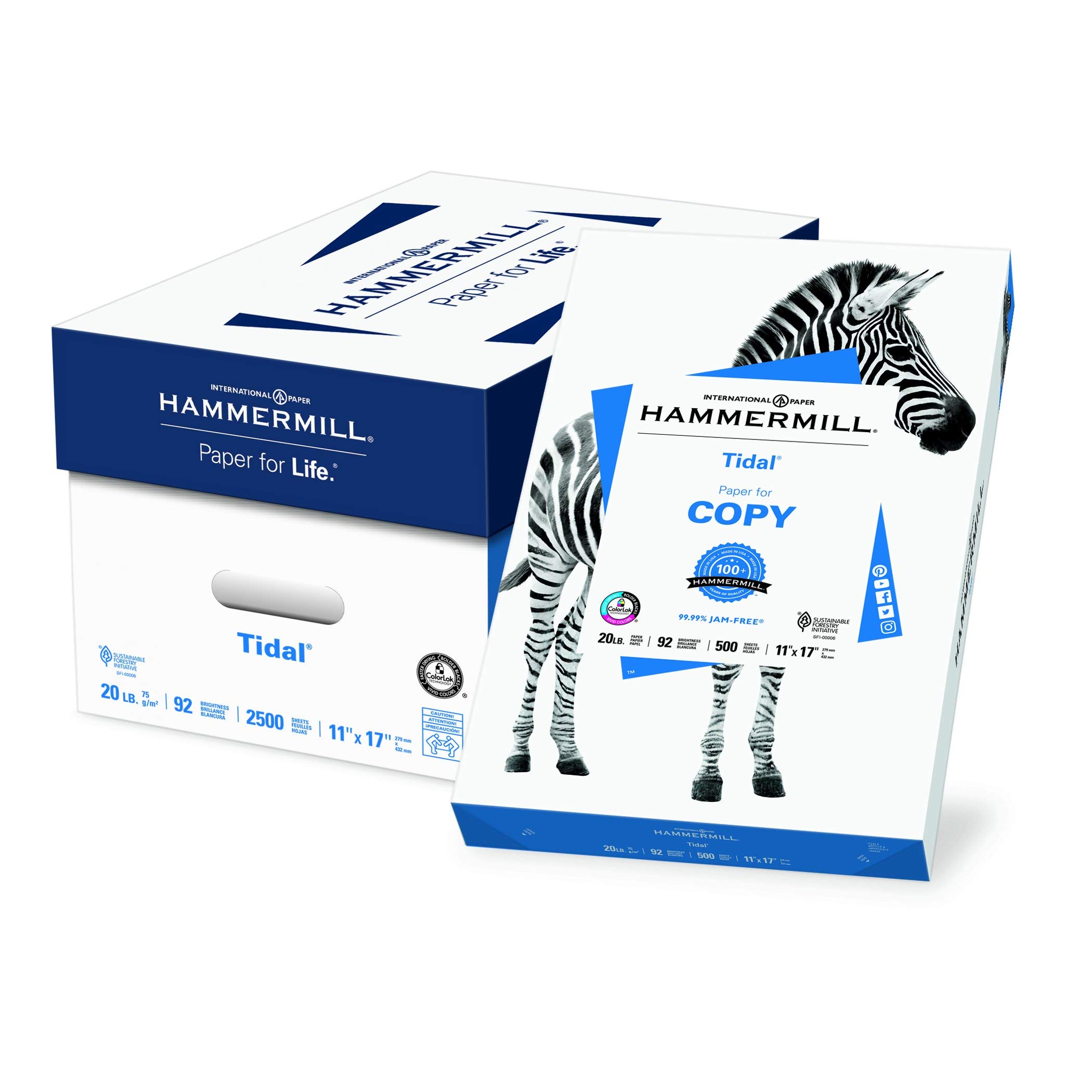 Hammermill 20 lb Tidal Copy Paper, 11x17 Inches, 5 Reams (2,500 Sheets) - 92 Bright, Premium Printer Paper Made in USA - Ideal for Office Documents, Reports, Flyers & Presentations