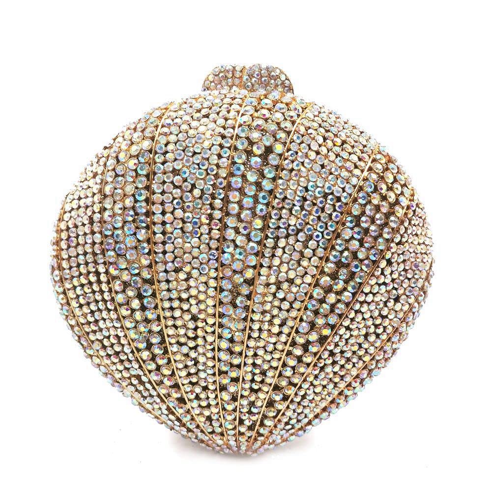 DEBIMY Women's Glitter Seashell Evening Clutch Bag Rhinestone Handbag Purse for Wedding, Prom, Cocktail Party - Elegant Shoulder Bag for Formal Events, Date Nights & Special Occasions