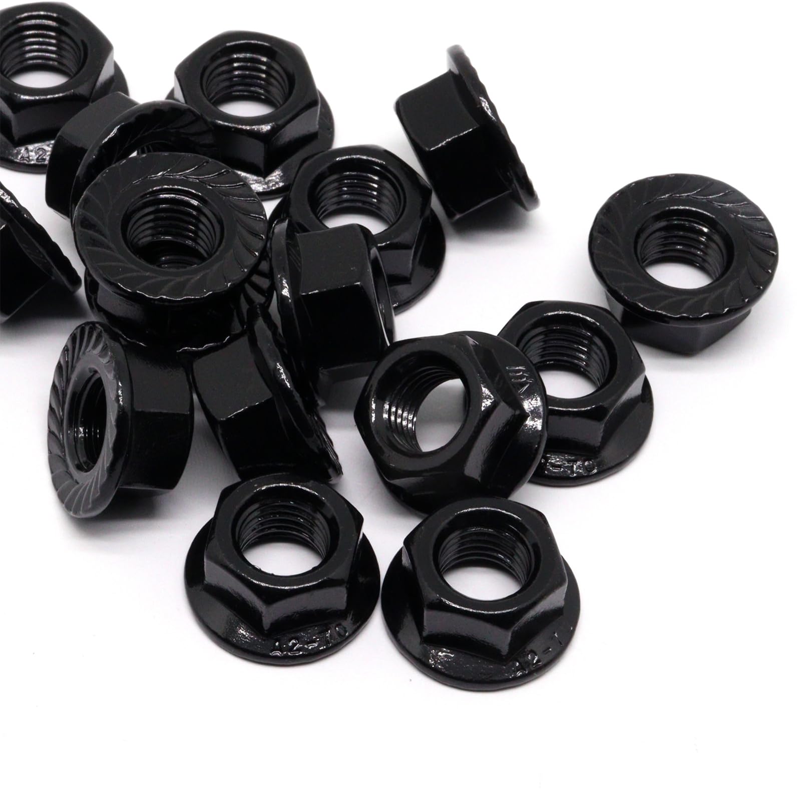 **30PCS M10 x 1.25mm 304 Stainless Steel Serrated Flange Hex Nuts - Black, Bright Finish - for Automotive, Machinery & DIY Projects**