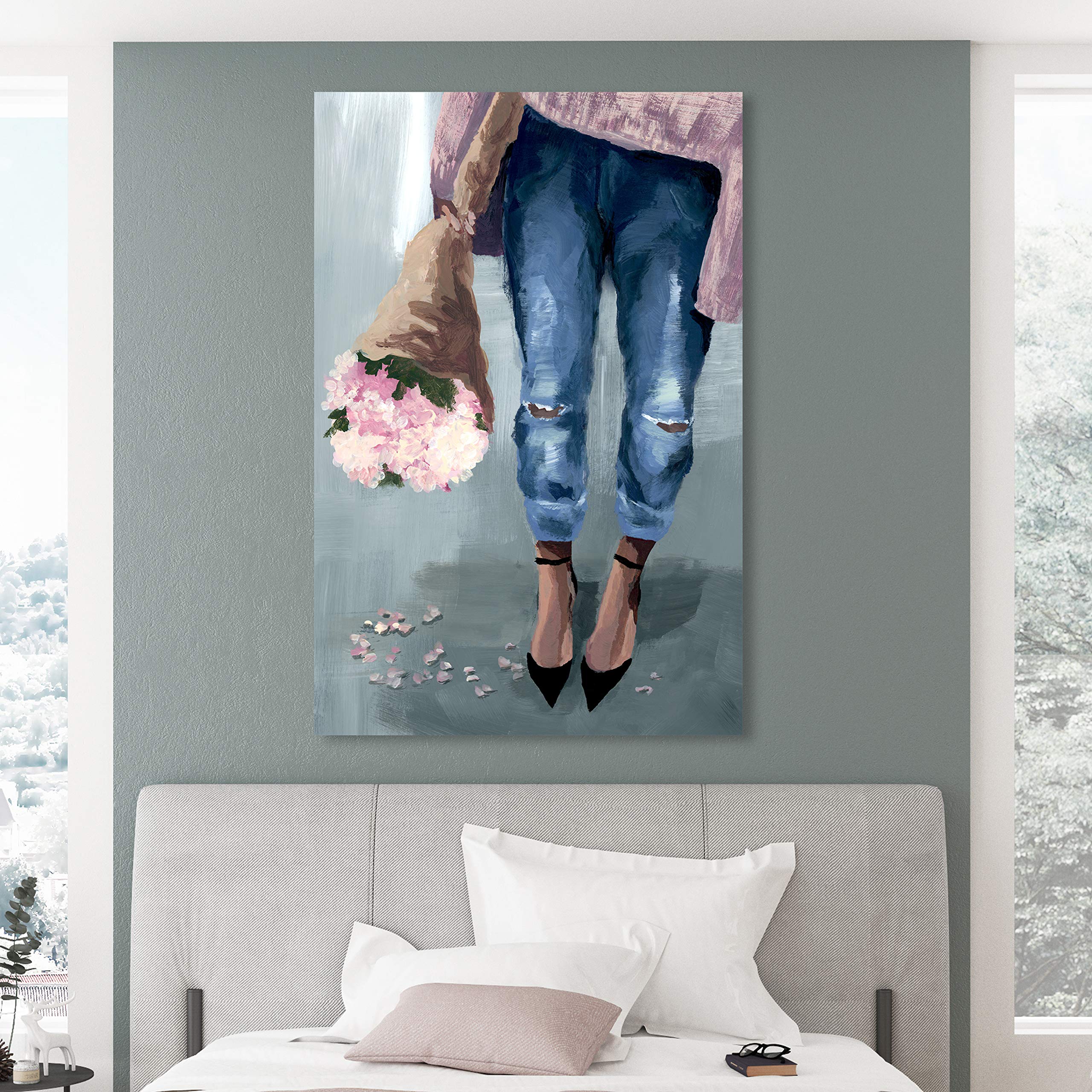 Falling Flowers Floral Wall Art Canvas Print - Pink & Blue Home Decor by Oliver Gal Artist Co. | 30