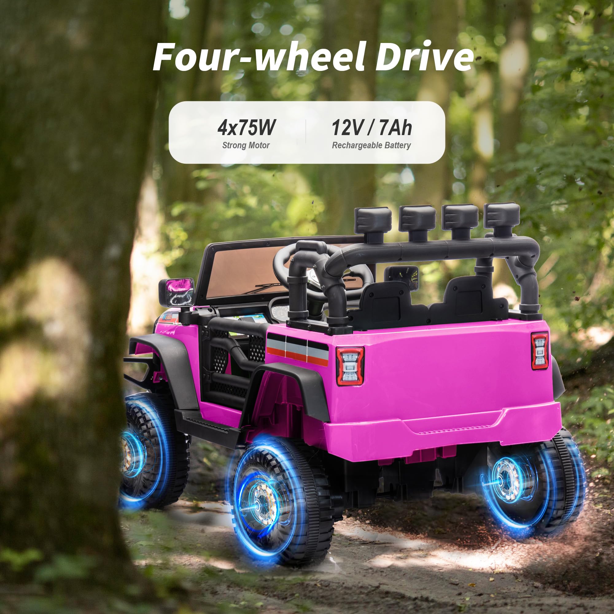 12V 7Ah 4WD Kids Electric Ride-On Truck with Remote Control - Pink | Toddler Toy Car for Boys & Girls | Perfect for Indoor Play & Outdoor Backyard Fun