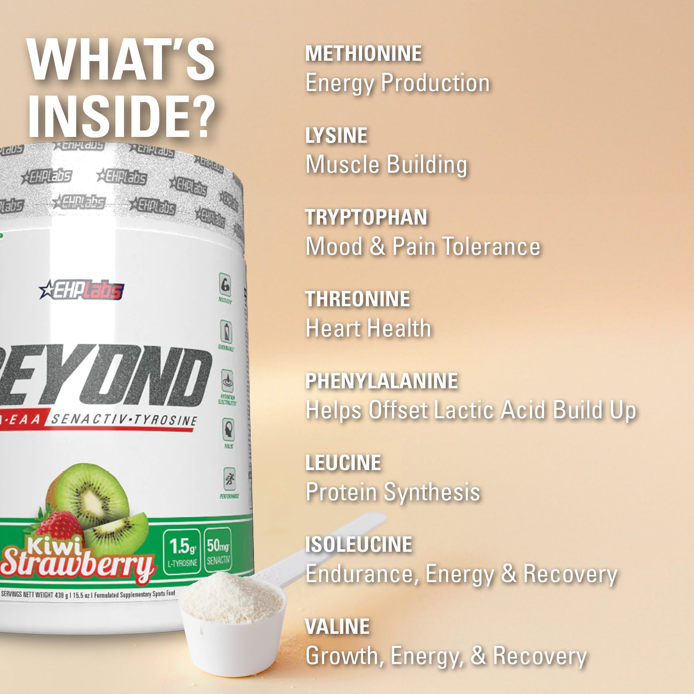 EHP Labs Beyond BCAA Powder - Post Workout Recovery Supplement with Essential Amino Acids (EAA) for Muscle Growth & Recovery - 60 Servings Kiwi Strawberry Flavor - Ideal for Gym, Fitness & Athletic Performance