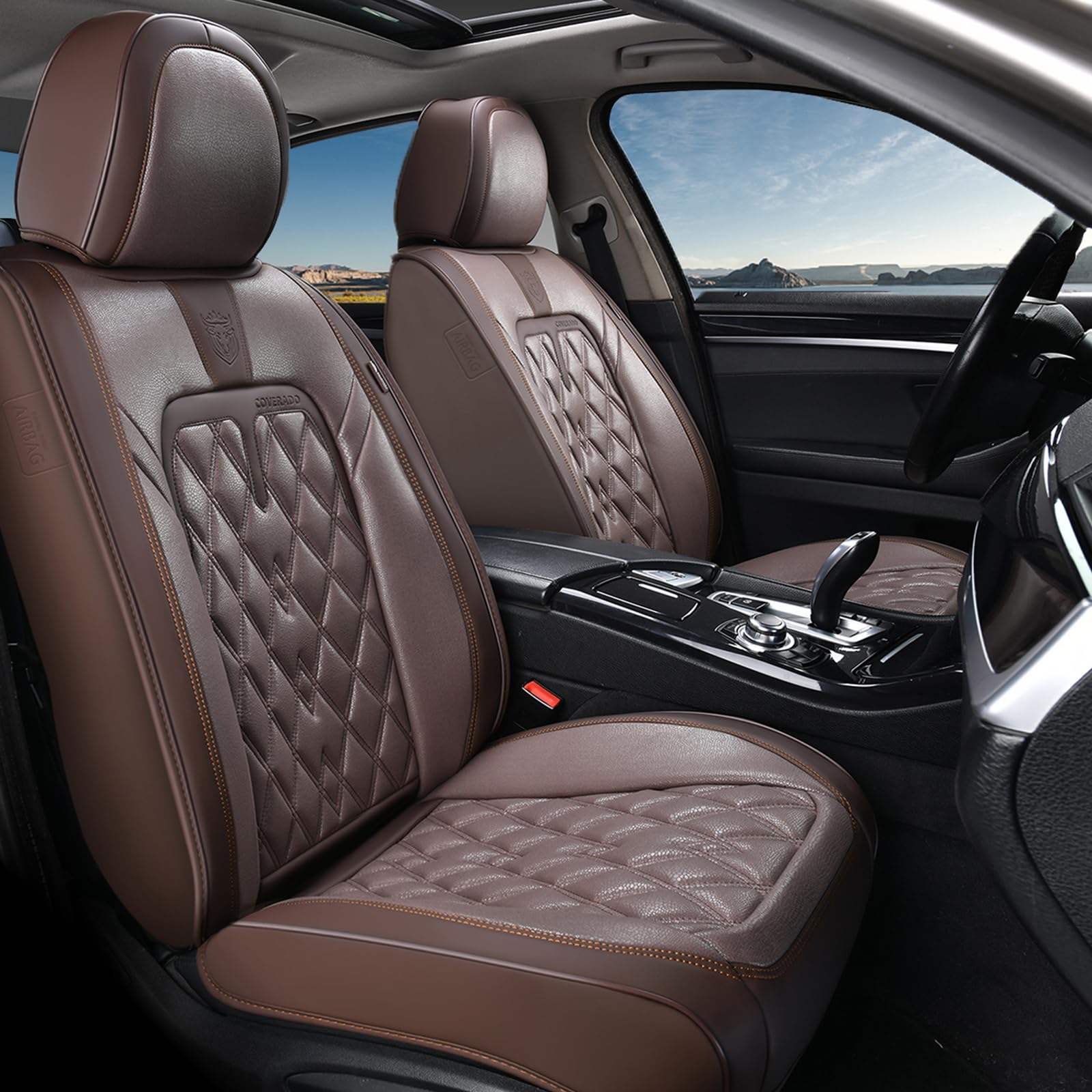 Premium Car Seat Covers for Front Seats - 2-Pack Luxury Leathaire Waterproof Seat Protectors with Anti-Slip Design | Universal Fit for Most Vehicles | Perfect for Daily Commute, Road Trips & Protecting Car Interior (Brown)