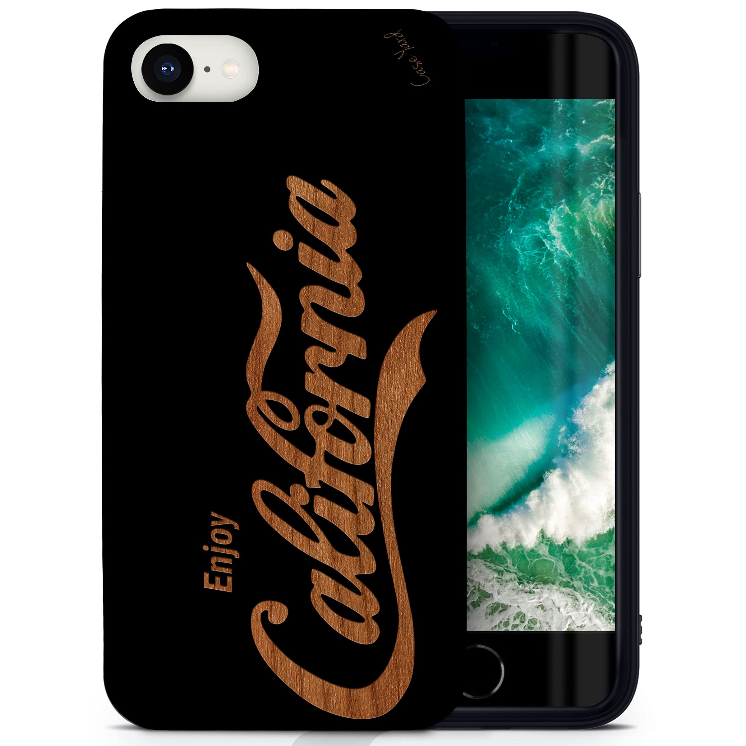 Wooden iPhone SE Case - Laser Engraved California Design, Black Wood Protective Cover | Shockproof & Slim Fit Phone Case for Men & Women | Perfect for Outdoor Adventures & Daily Use