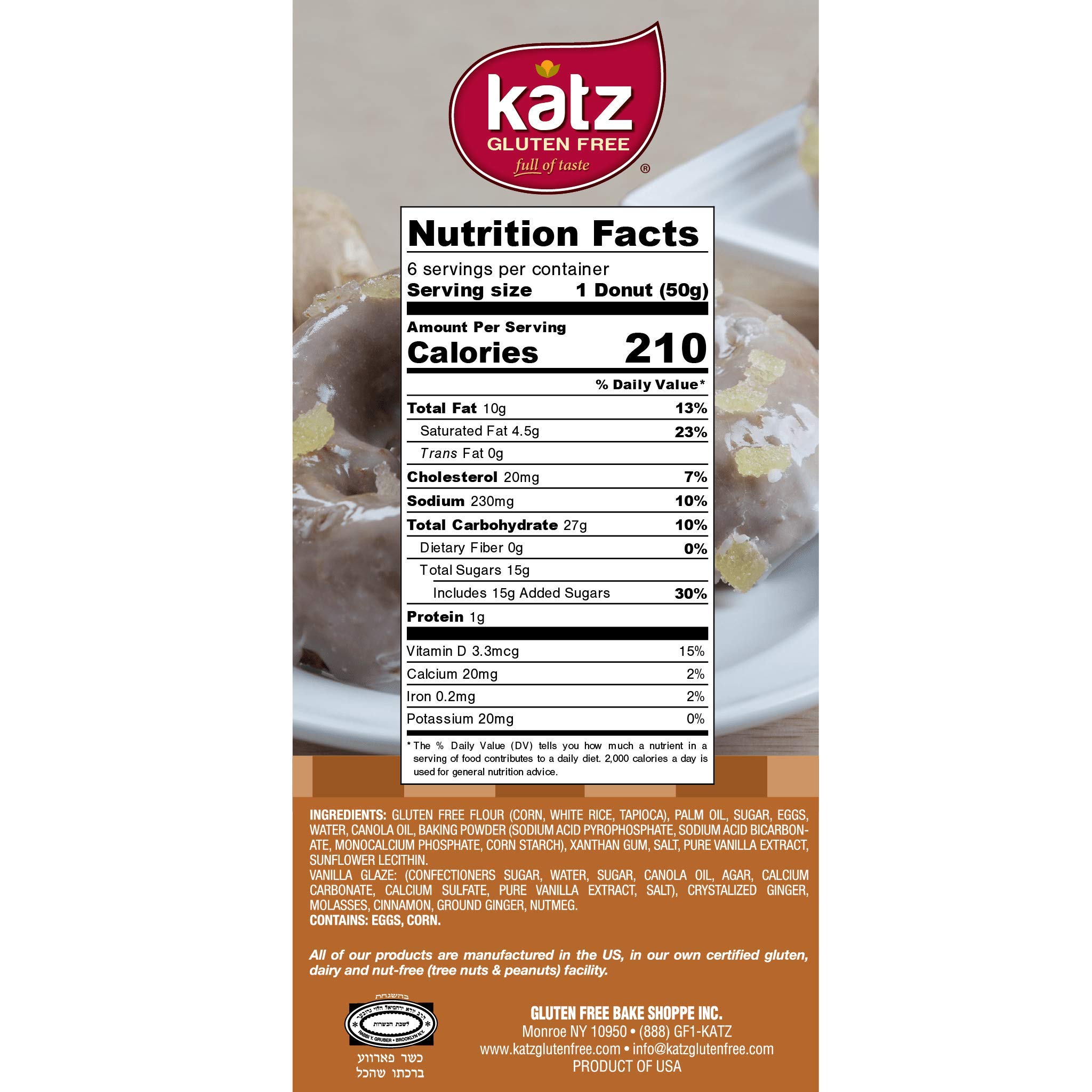 Katz Gluten Free Gingerbread Donuts - 36 Count (6 Packs of 6) | Dairy Free, Nut Free, Soy Free, Vegan | Kosher Certified | Perfect for Holiday Gifts, Parties & Celiac-Friendly Snacking