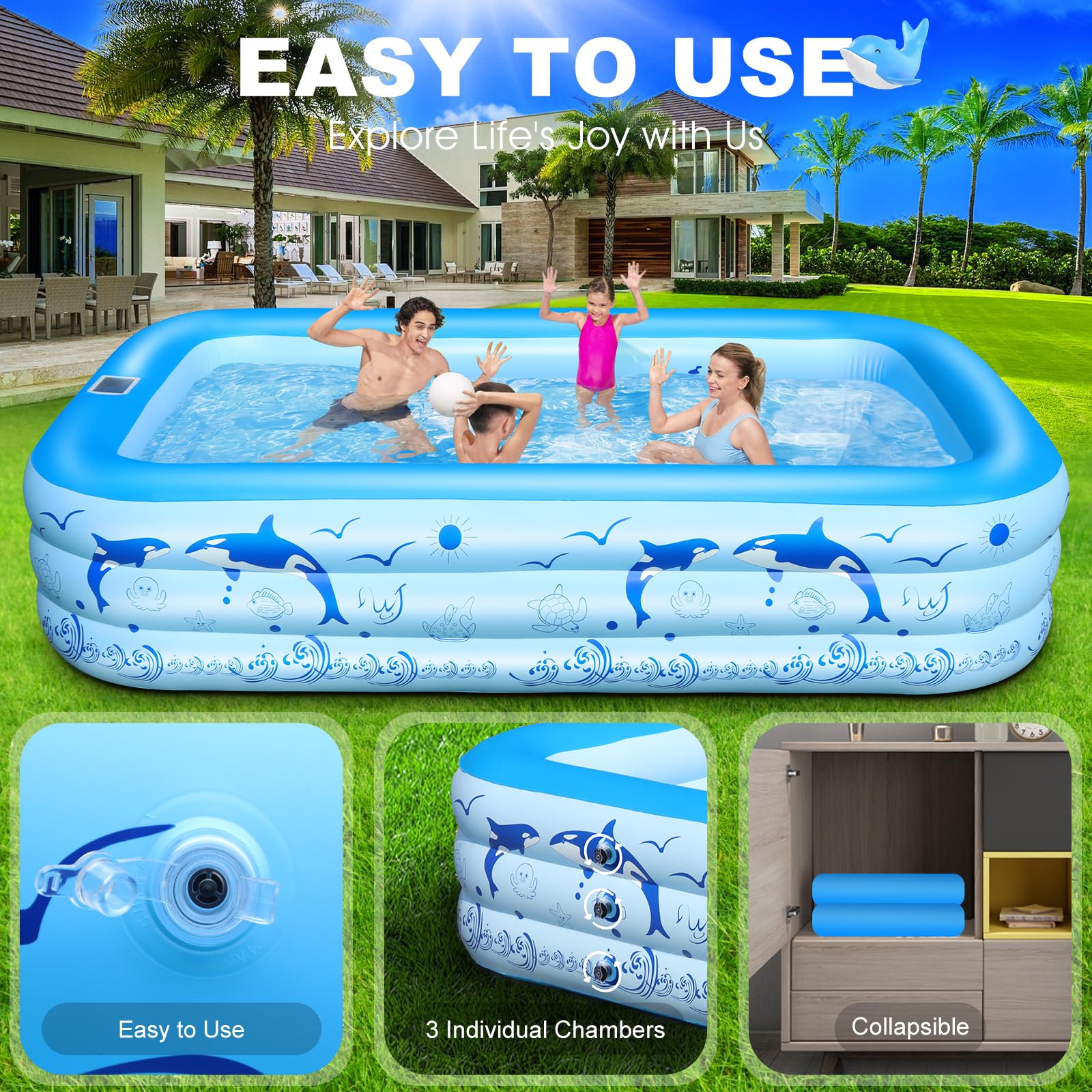 Solar-Powered Inflatable Pool with LED Lights – 105