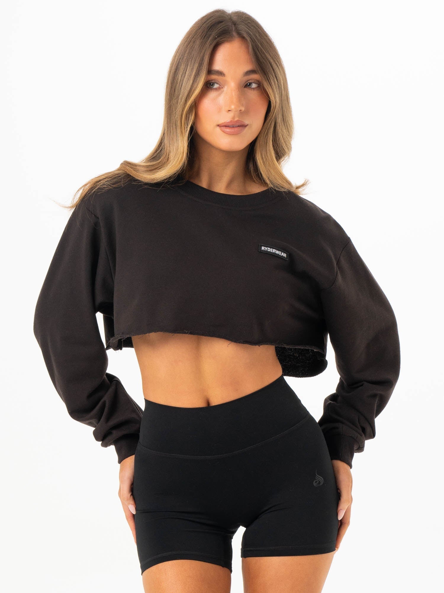 Cropped Sweater Women's Casual Short Sleeve Knit Top - Washed Black for Spring/Summer Outfits & Layering