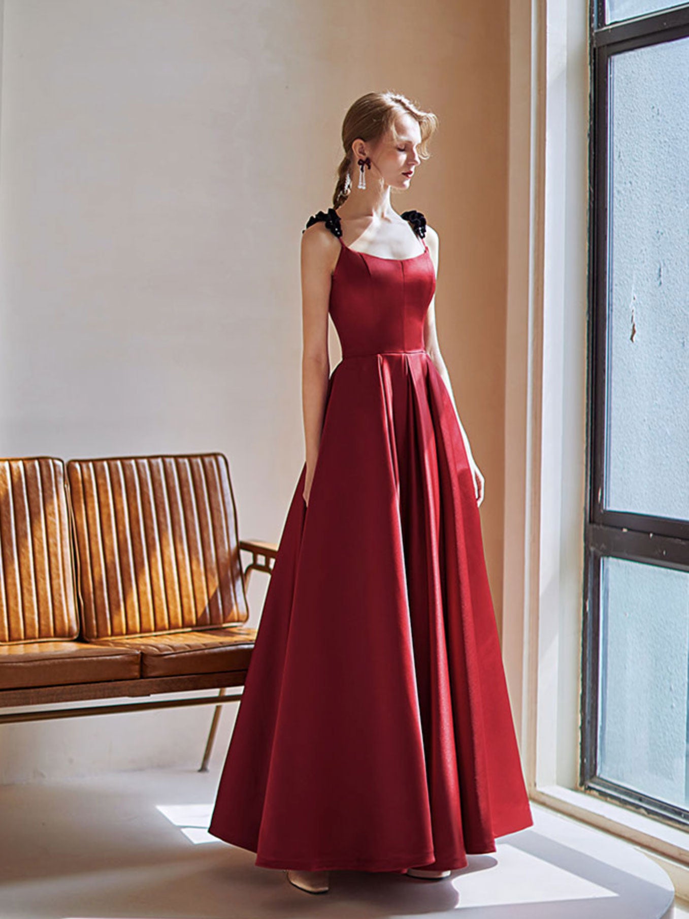 Elegant Burgundy Satin Long Prom Dress for Women - Formal Evening Gown for Homecoming, Ball, and Special Occasions