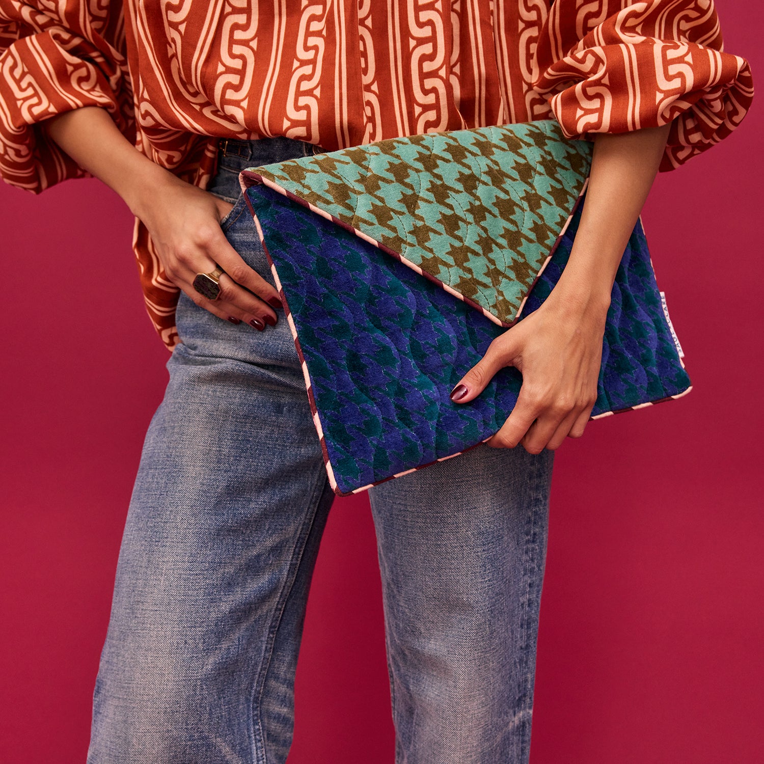Vinita Velvet Clutch for Women - Elegant Evening Bag with Wristlet Strap - Perfect for Parties, Weddings & Special Occasions