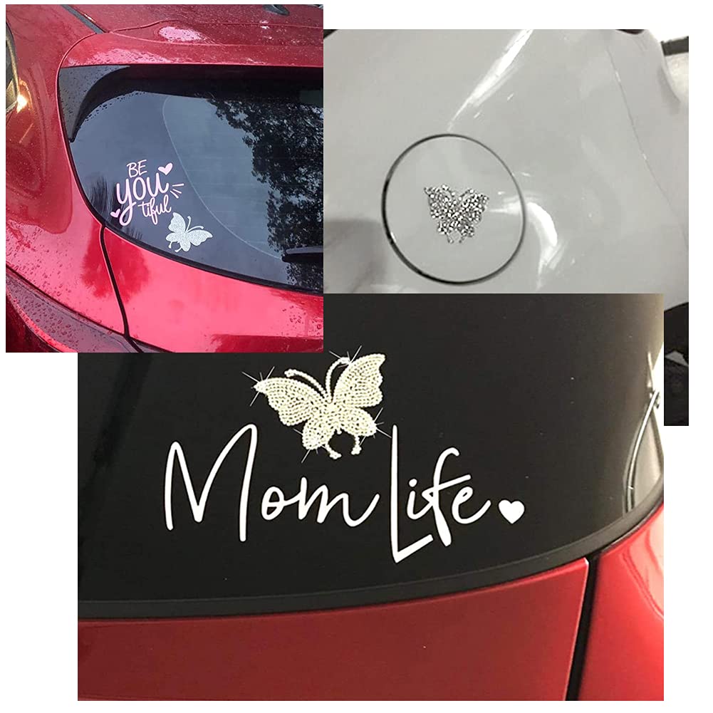 Sparkling Butterfly Rhinestone Car Stickers - 2 Pack Crystal Decals for Cars, Bumpers, Windows, Laptops & Luggage | Waterproof DIY Decoration for Girls, Teens & Women | Perfect for Personalizing Vehicles, Tech & Travel Accessories