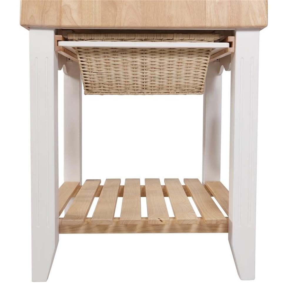Pemberly Row White Transitional Wood Butcher Block Kitchen Island with Storage - Perfect for Small Kitchens, Food Prep & Entertaining