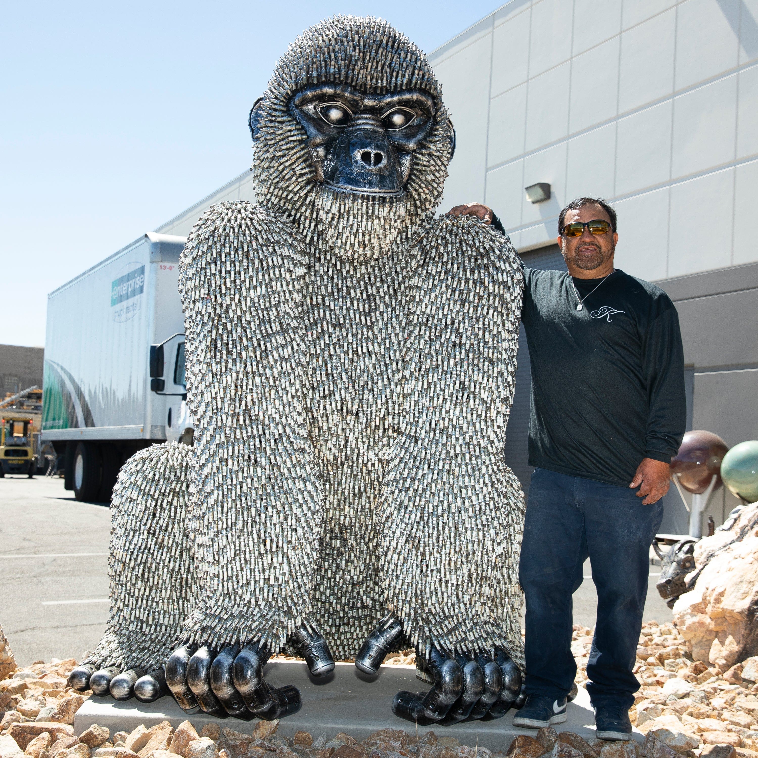 86 Seated Spark Plug (24,000+) KingKong Gorilla Inspired Recycled Metal Sculpture - Unique Home Decor & Office Art for Movie Lovers & Collectors