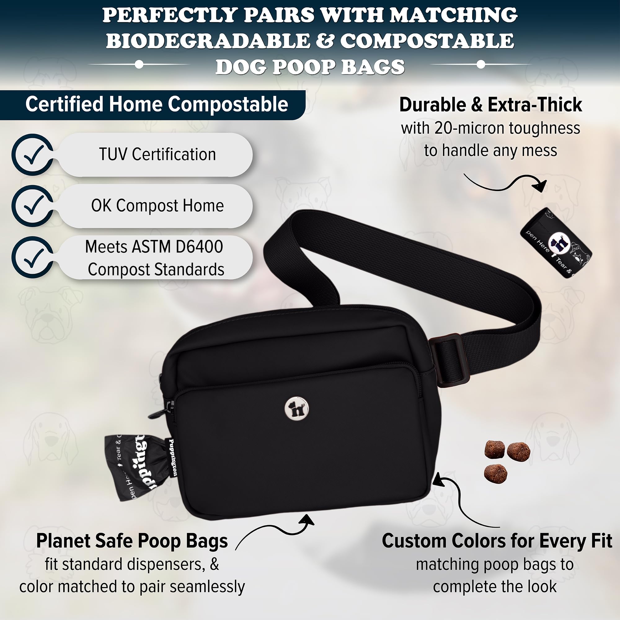 3-in-1 Crossbody Bag & Dog Treat Pouch for Pet Training - Waterproof Dog Walking Bag with Built-In Poop Bag Dispenser & Zippered Pockets - Perfect for Office Commute, Park Visits & Off-Leash Adventures (Onyx Black)