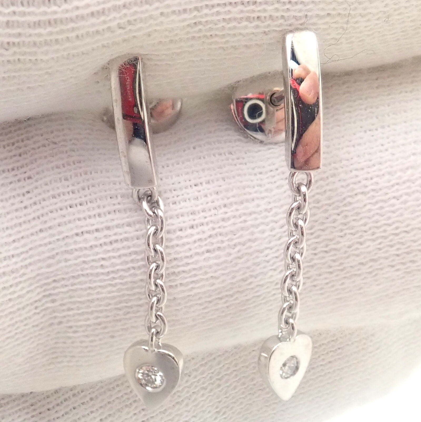Authentic Cartier 18K White Gold Diamond Mon Amour Dangle Heart Earrings for Women - Luxury Valentine's Day Gift & Anniversary Jewelry for Her