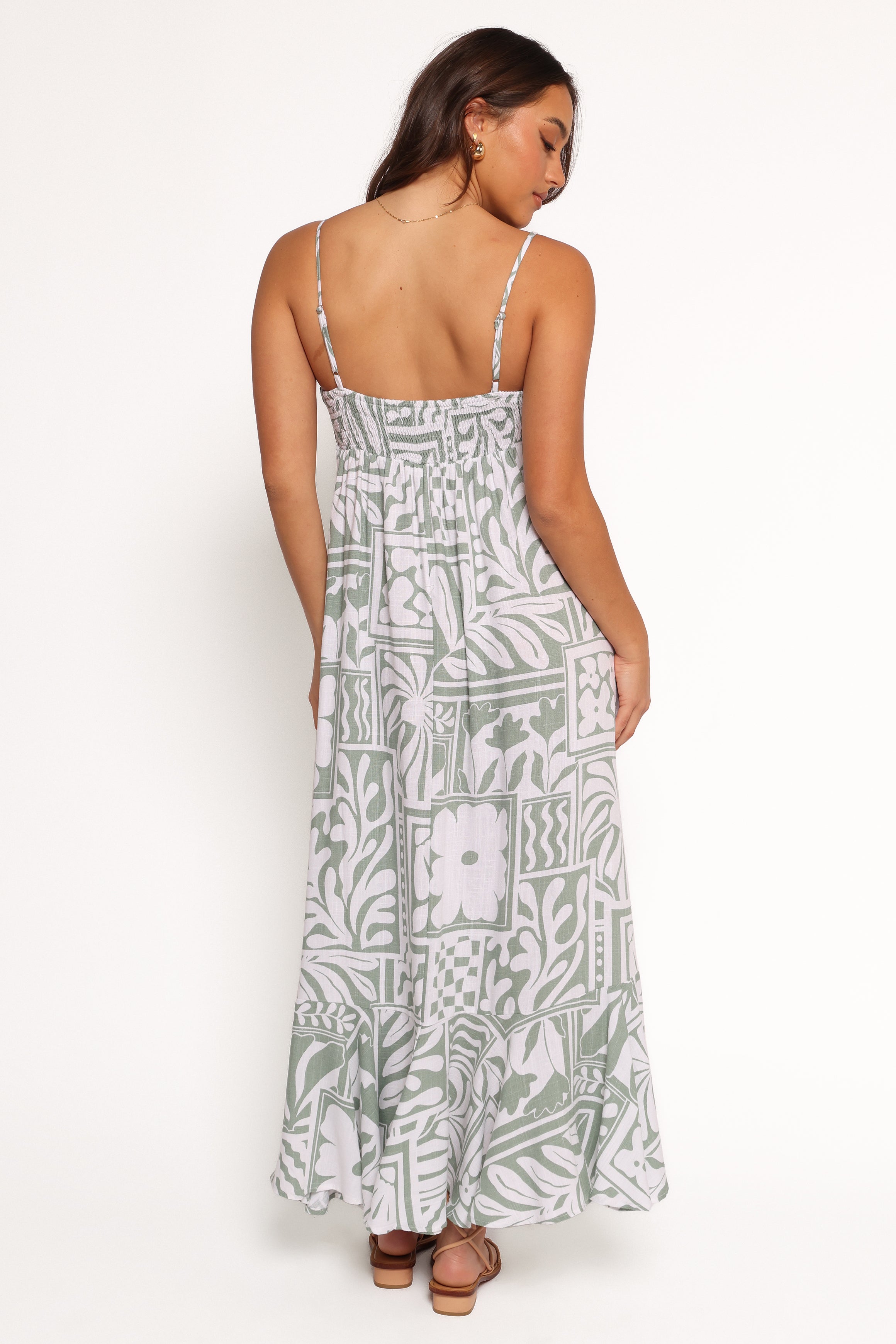 Kelsie Midi Dress - Sage Print Floral Summer Dress for Women | Casual & Wedding Guest Outfit