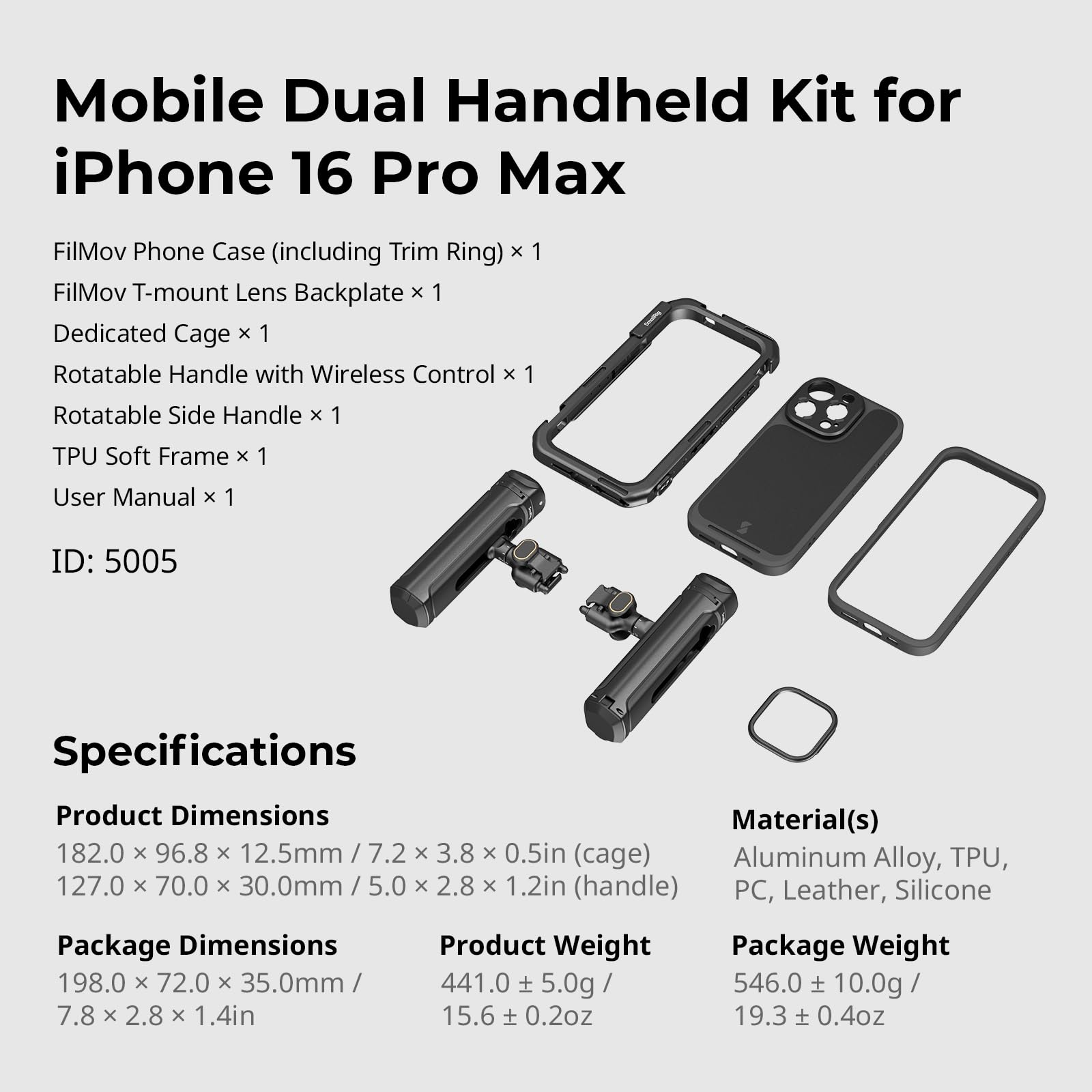 SMALLRIG iPhone 16 Pro Max Video Cage Kit - Dual Handheld Rig with Wireless Quick Release Side Handle for Professional Video Recording, YouTube, Live Streaming & Vlogging | Perfect for Content Creators, Filmmakers & Social Media Influencers