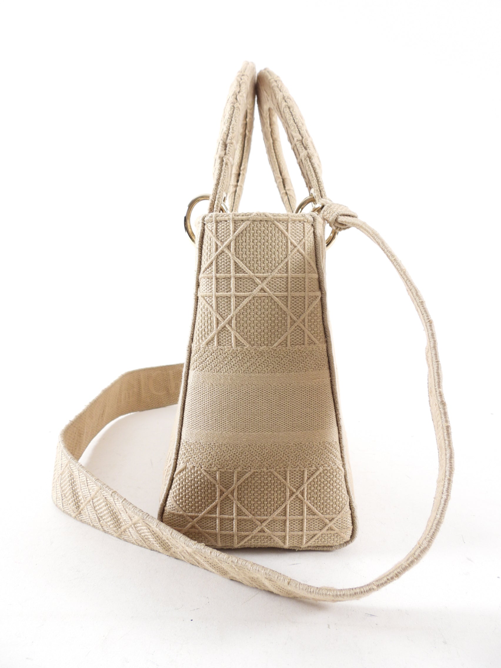 Christian Dior Lady D Lite Medium Beige Canvas Embroidered Shoulder Bag - Luxury Designer Handbag for Women, Perfect for Work, Travel & Special Occasions