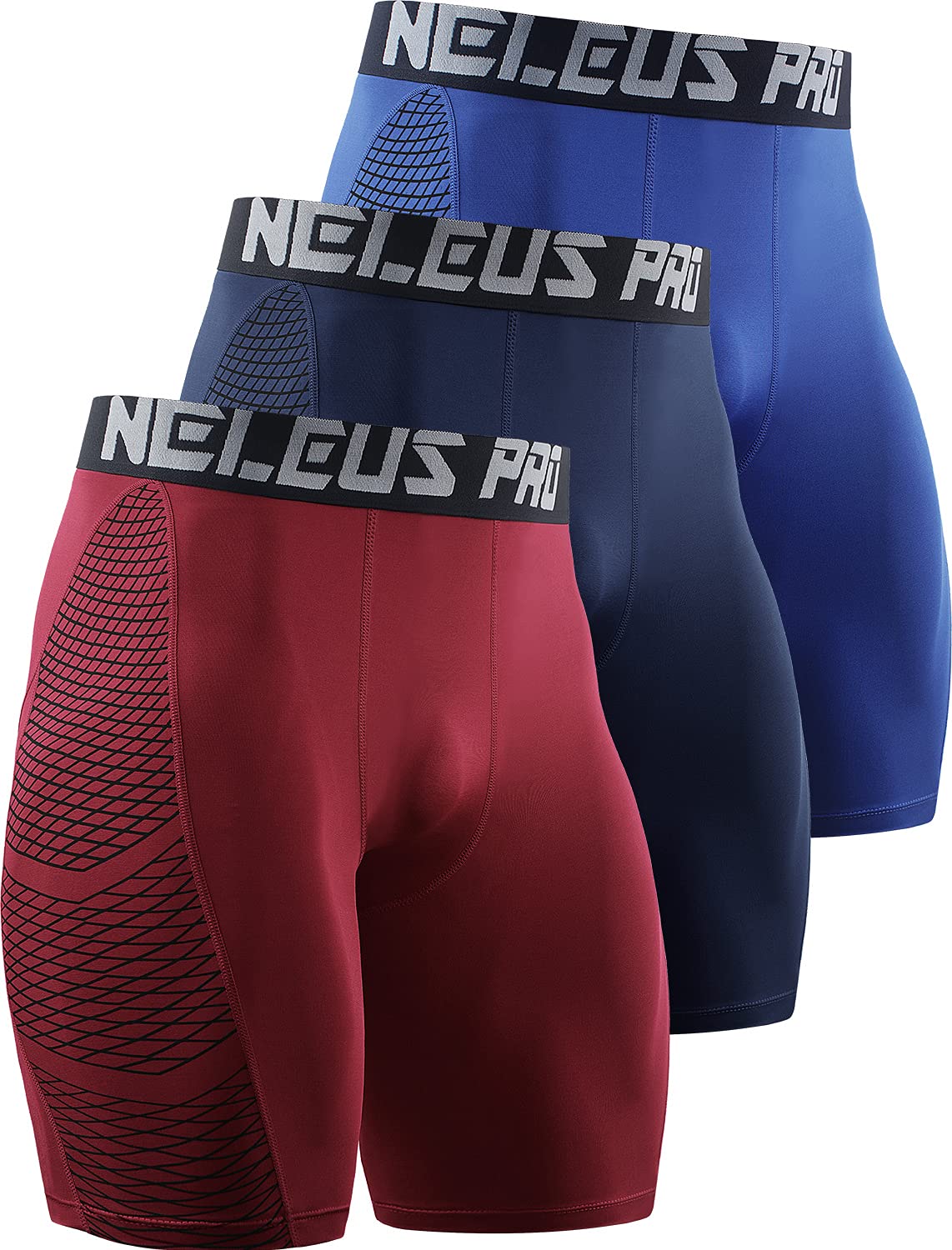 NELEUS Men's Compression Shorts 3-Pack - Moisture Wicking, Breathable & Anti-Chafing Workout Shorts for Running, Gym & Sports Activities