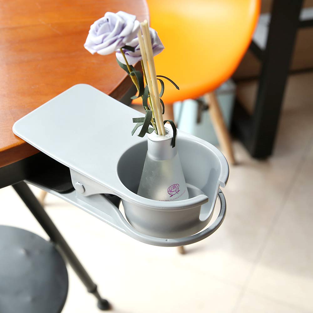 Sturdy Cup Holder Clip for Desk - Adjustable Drink Mug Holder for Coffee, Soda & Water Bottles - Perfect for Home Office, Car, Bedside Table & Outdoor Use (Grey)