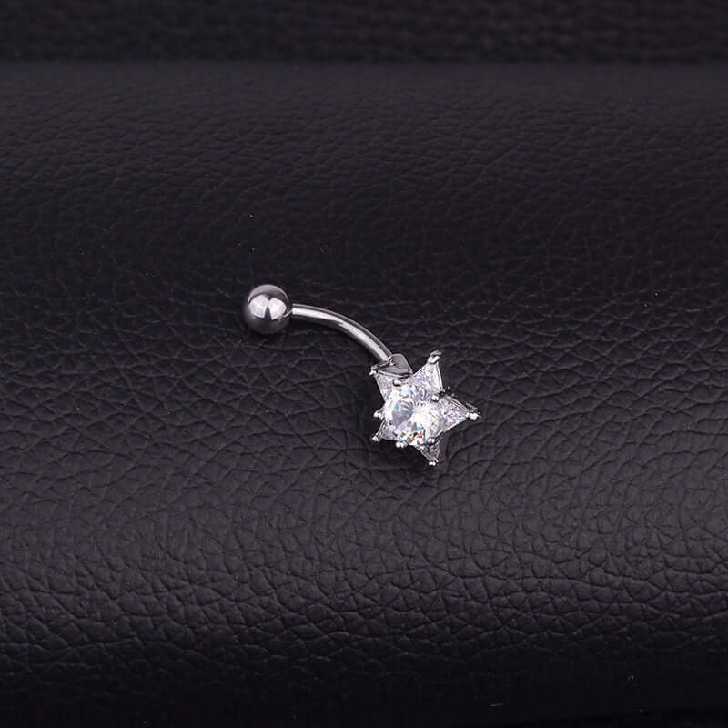 Silver Star Top Mount Belly Ring Body Jewelry | Surgical Steel Navel Piercing | HSBJ1709114 | Perfect for Belly Button Rings, Piercing Aftercare & Body Jewelry Gifts