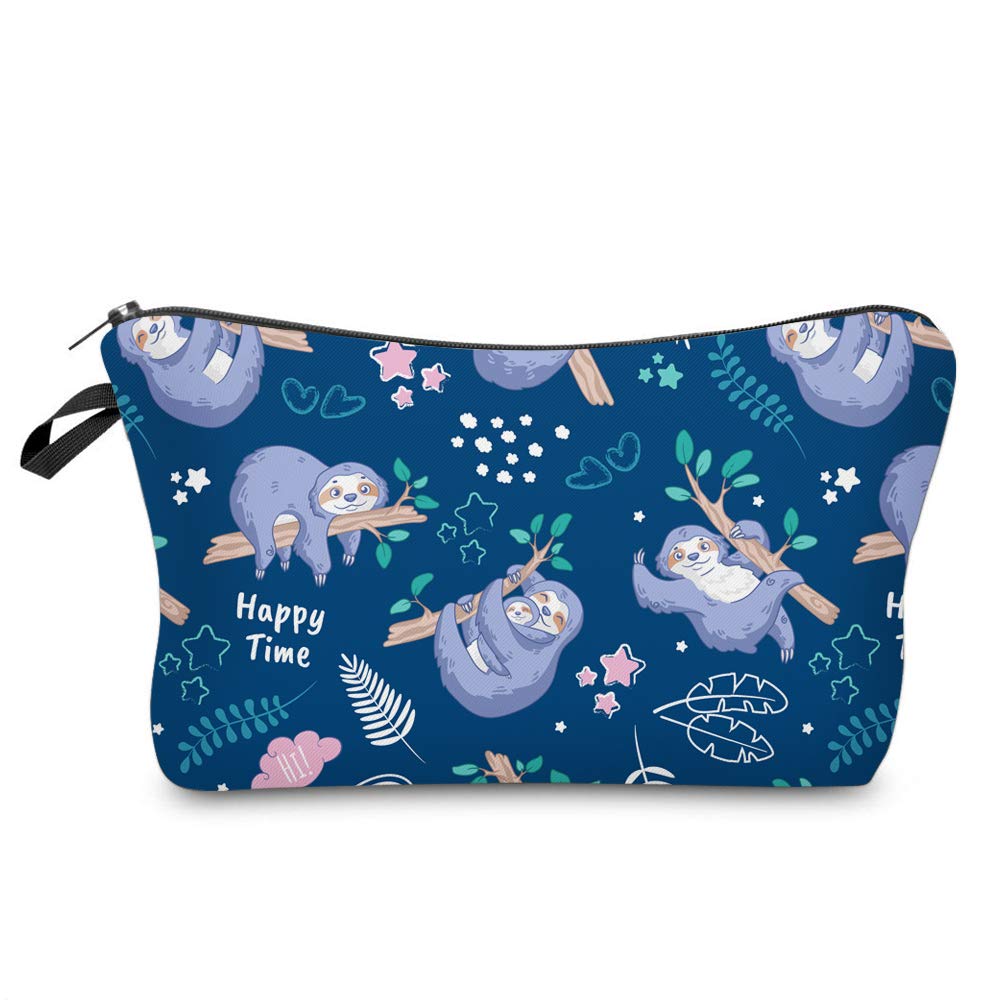 Loomiloo Waterproof Cosmetic Bag for Women - Travel Makeup Organizer (Blue Sloth) for Gifts & Toiletries