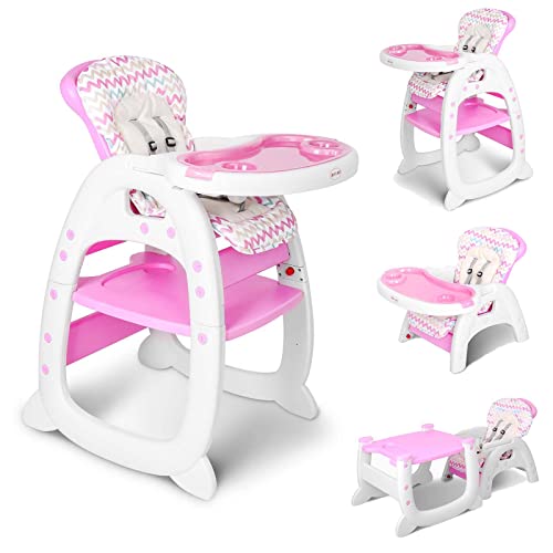 TLGREEN Convertible Baby High Chair with 5-Point Safety Belt - Toddler Booster Seat & Dining Table - Adjustable Infant Feeding Chair (Pink) | Perfect for Home, Restaurant & Travel Use