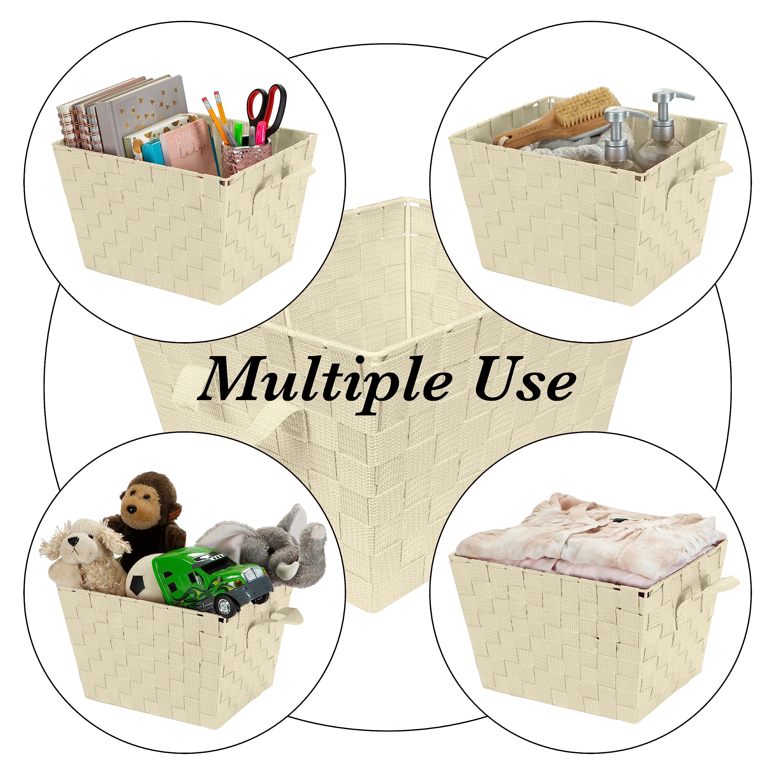 Medium Woven Tote Basket with Handles - Storage Organizer for Bedroom, Bathroom & Nursery
