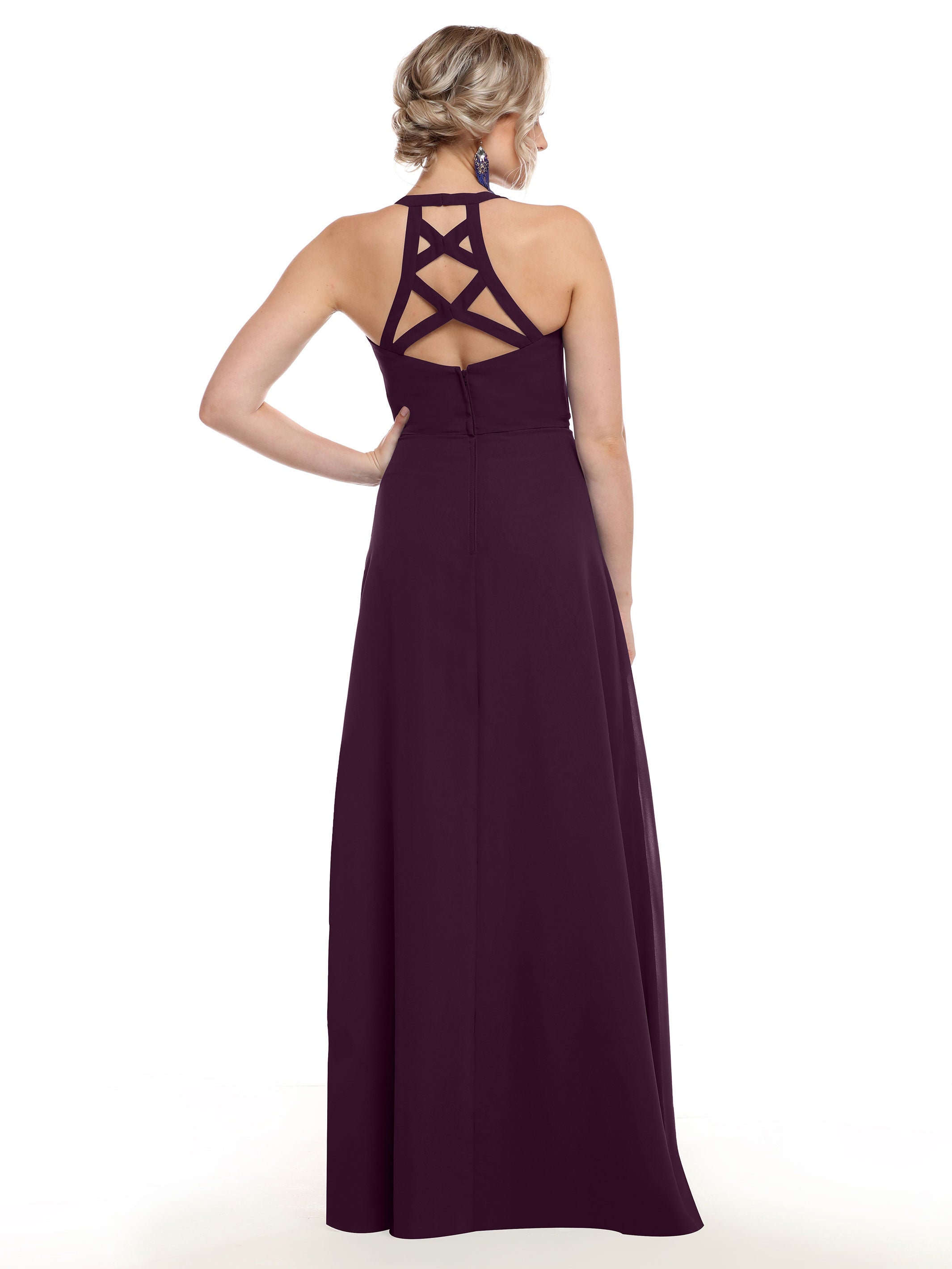 Elegant 80150 Chiffon A-Line Bridesmaid Dress with Plunging V-Neck & Intricate Back Detail - Perfect for Weddings, Formal Events & Special Occasions